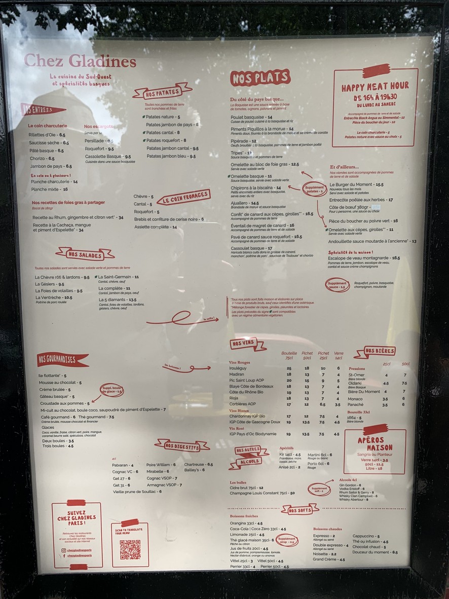 Chez Gladines Saint Germain menu 1
