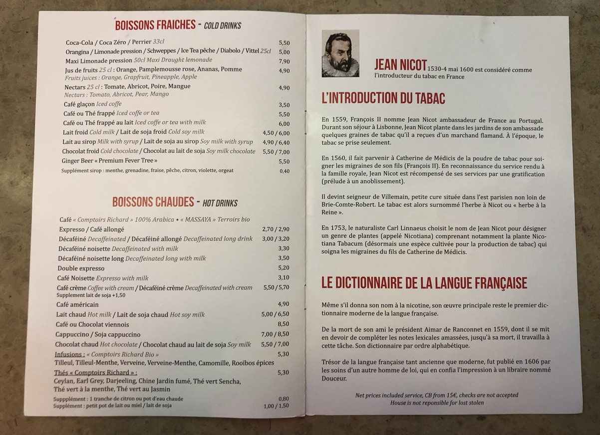 A Jean Nicot menu 1