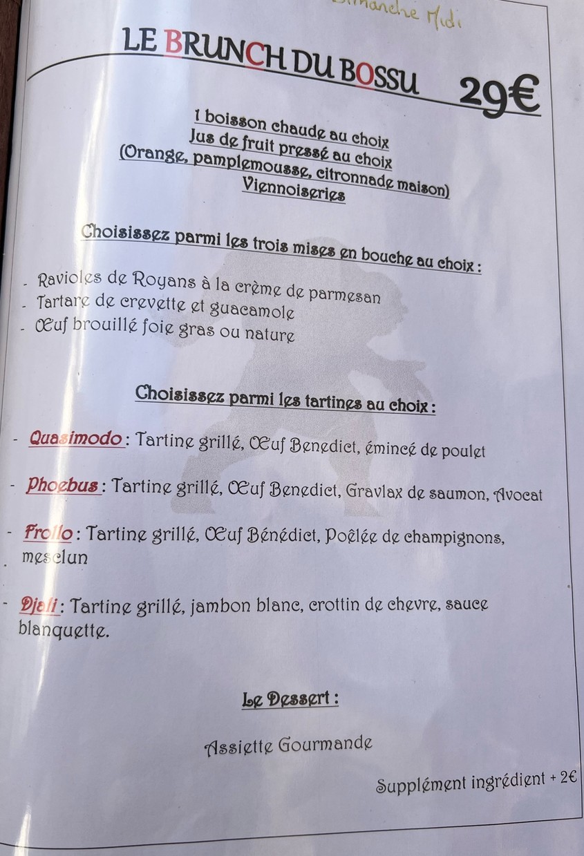 Le Bossu menu 1