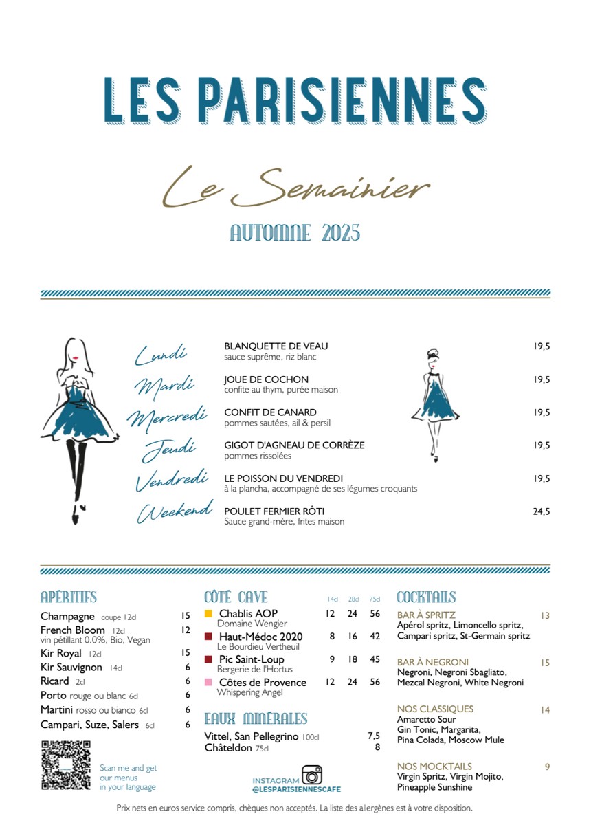 Les Parisiennes menu 1