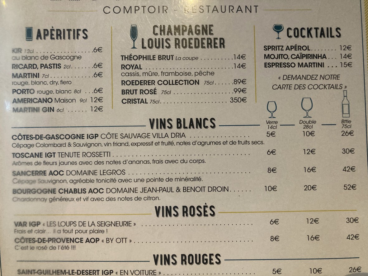 Les Parisiennes menu 5
