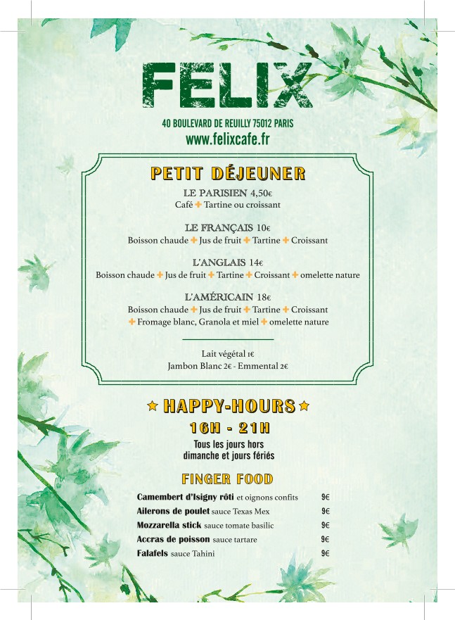 Félix Café menu 1