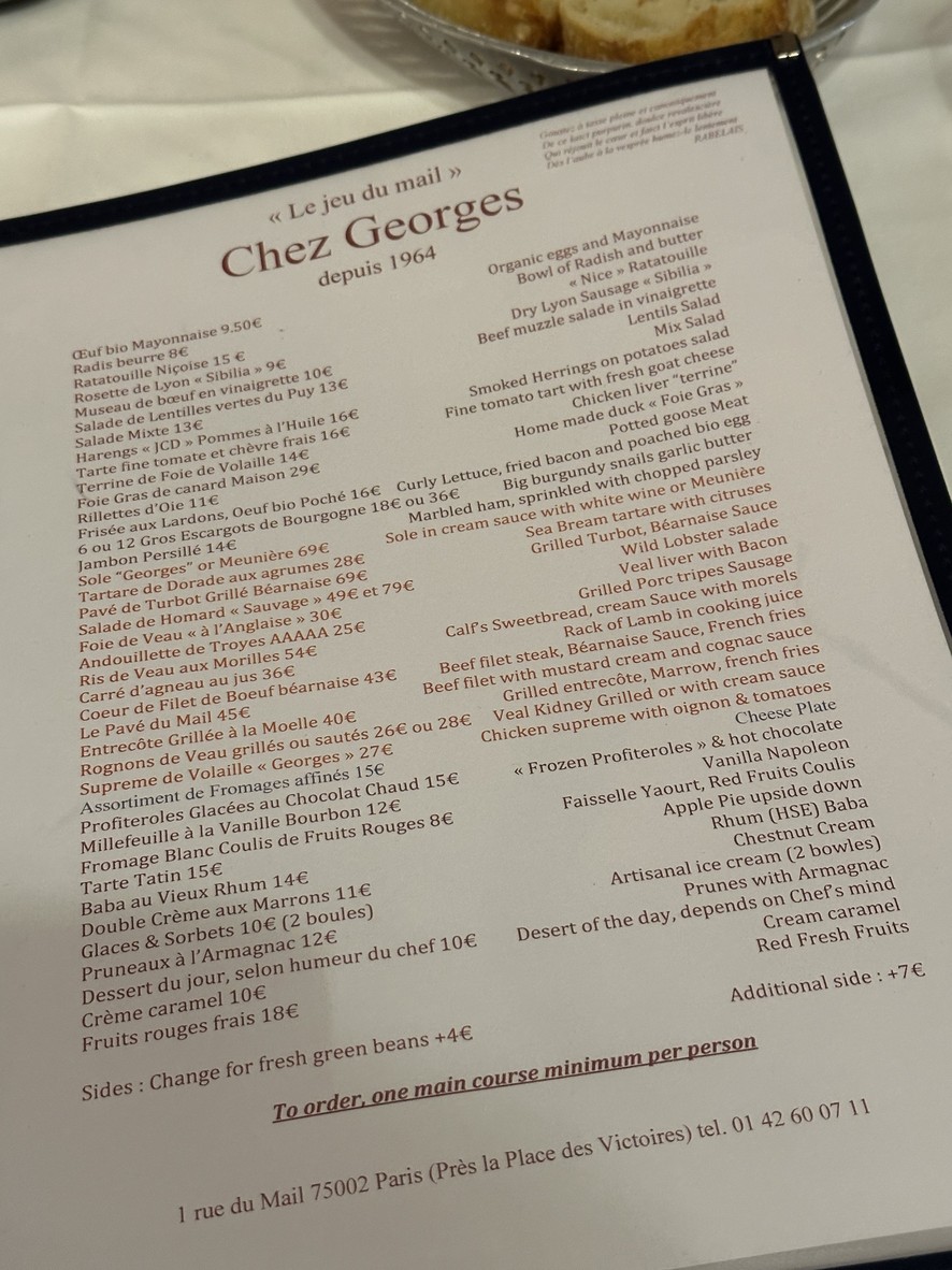 Chez Georges menu 1