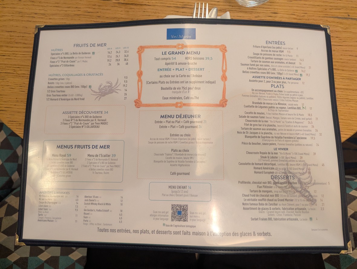Vin & Marée Suffren Ecole Militaire menu 1