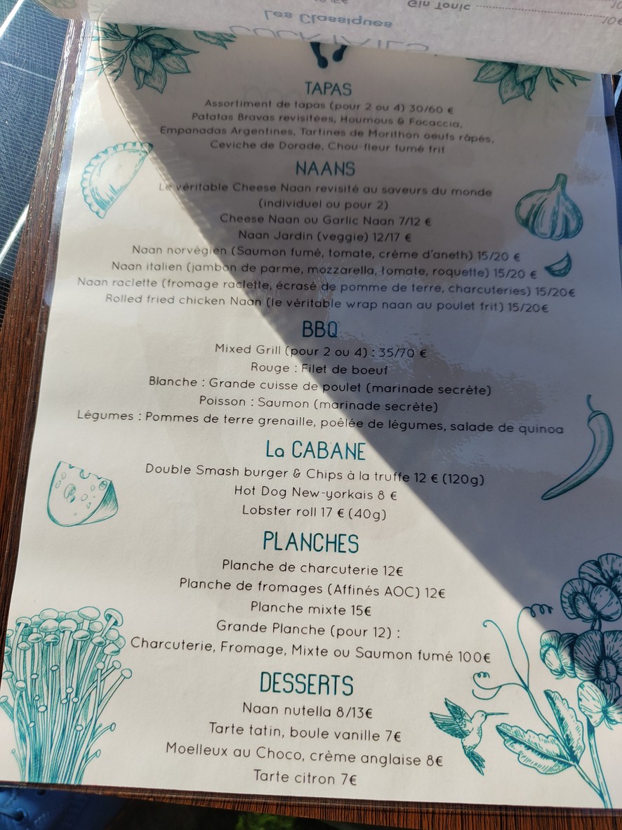 Les Pieds dans l’Herbe (au Pavillon de la Tourelle) menu 1