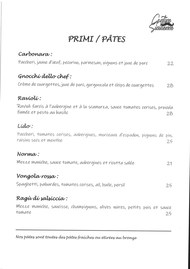Cantine Sicilienne menu 2
