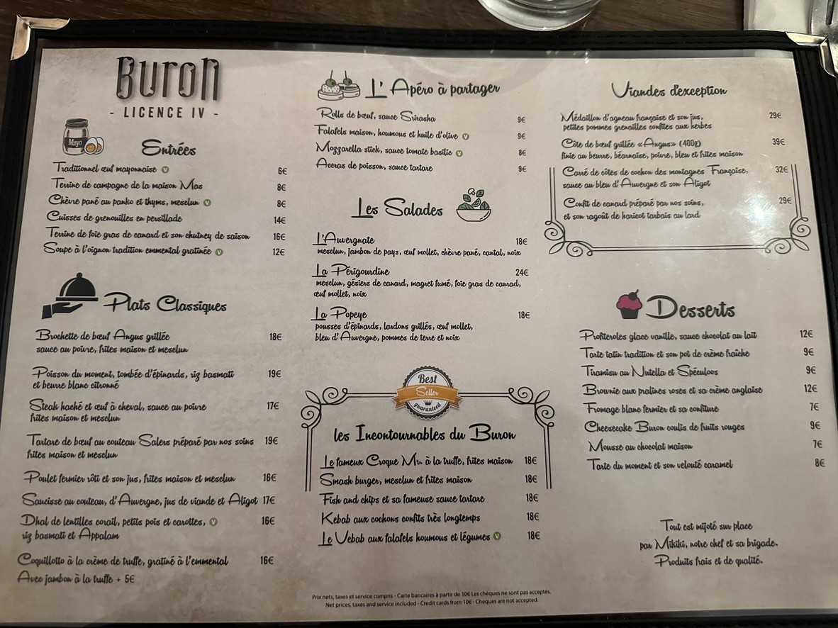 Le Buron menu 2