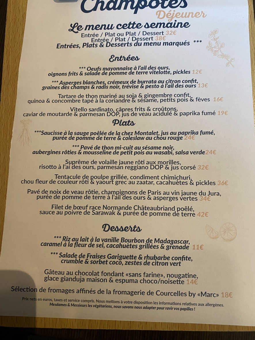Champotes restaurant Porte de Champerret Paris 17 menu 2
