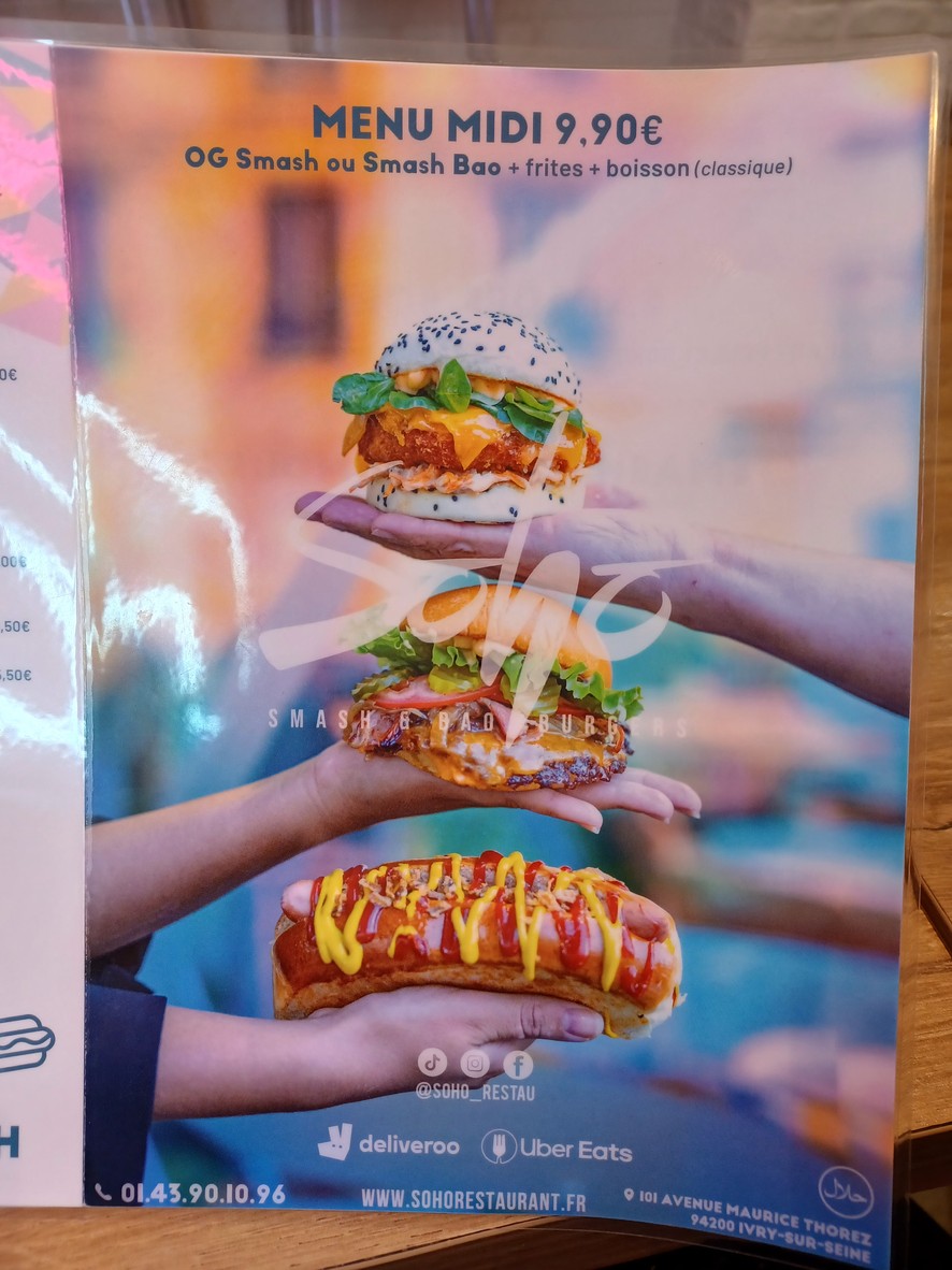Soho restaurant menu 1