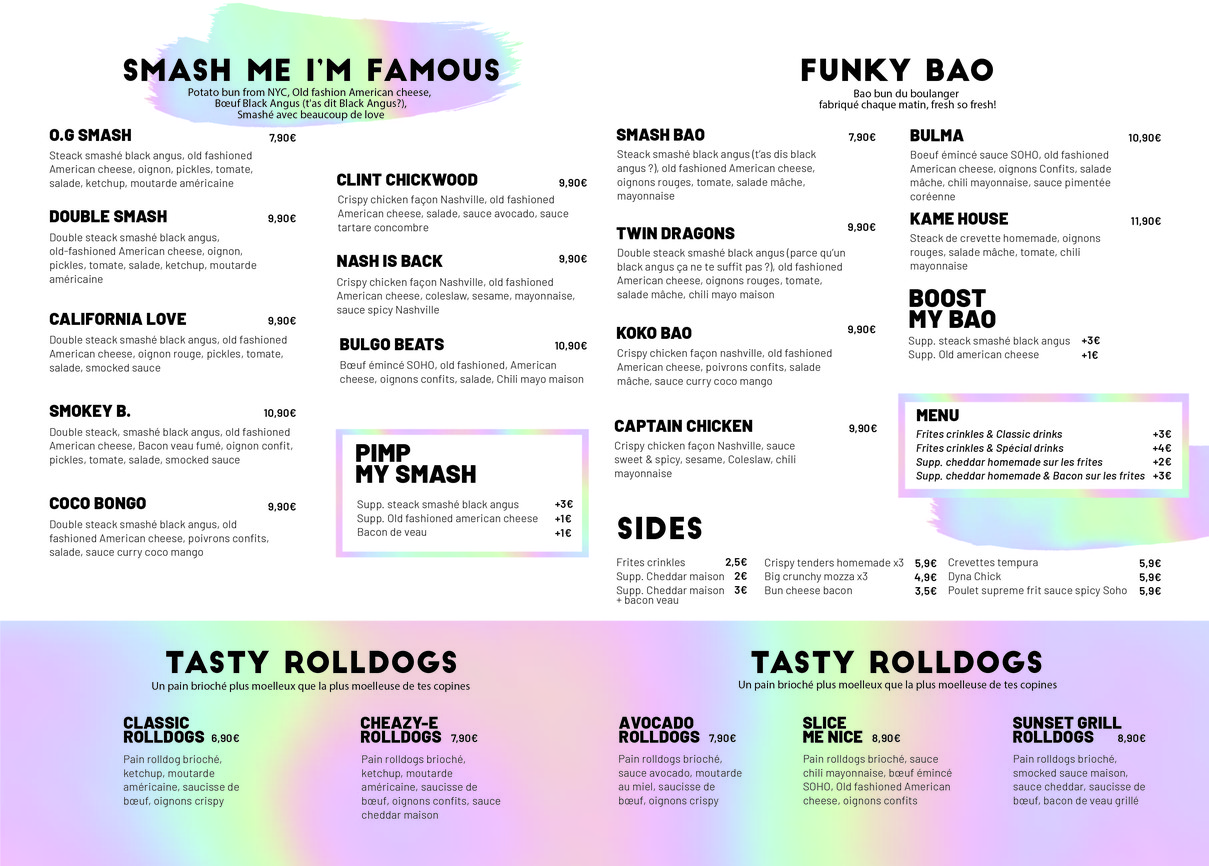 Soho restaurant menu 2
