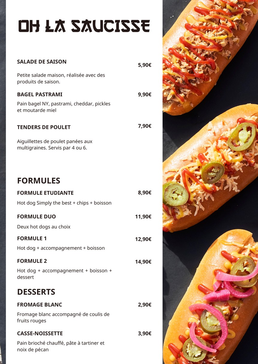 Oh la saucisse - Hot dog menu 2