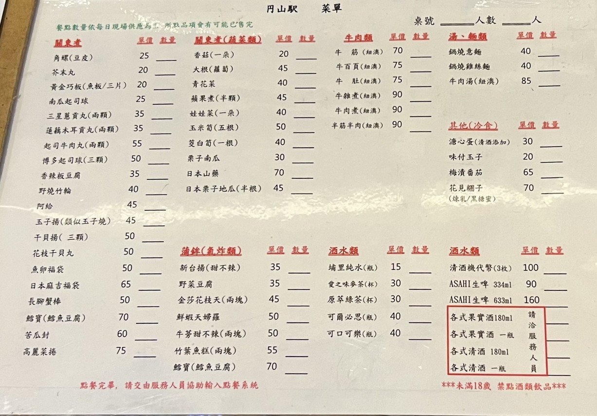 Estación Maruyama menu 2