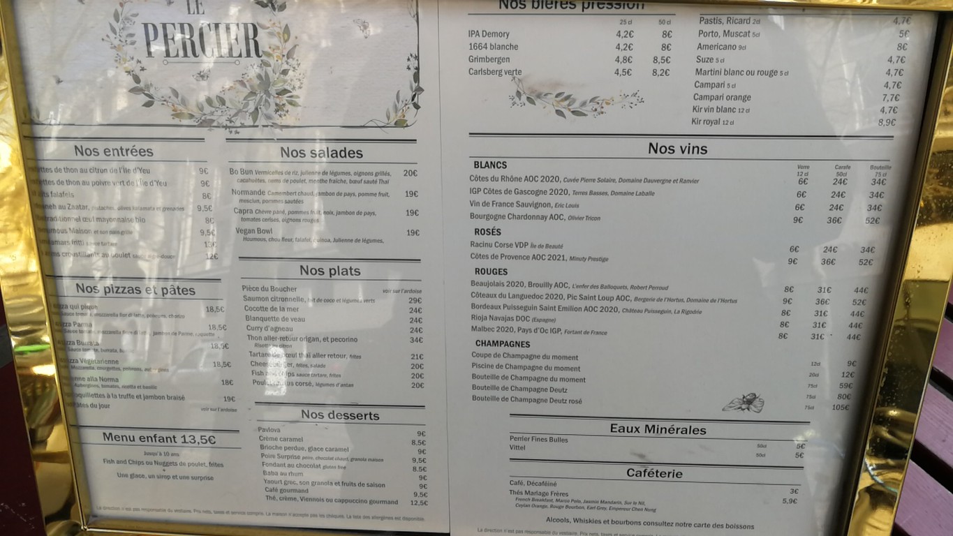Le Percier menu 1
