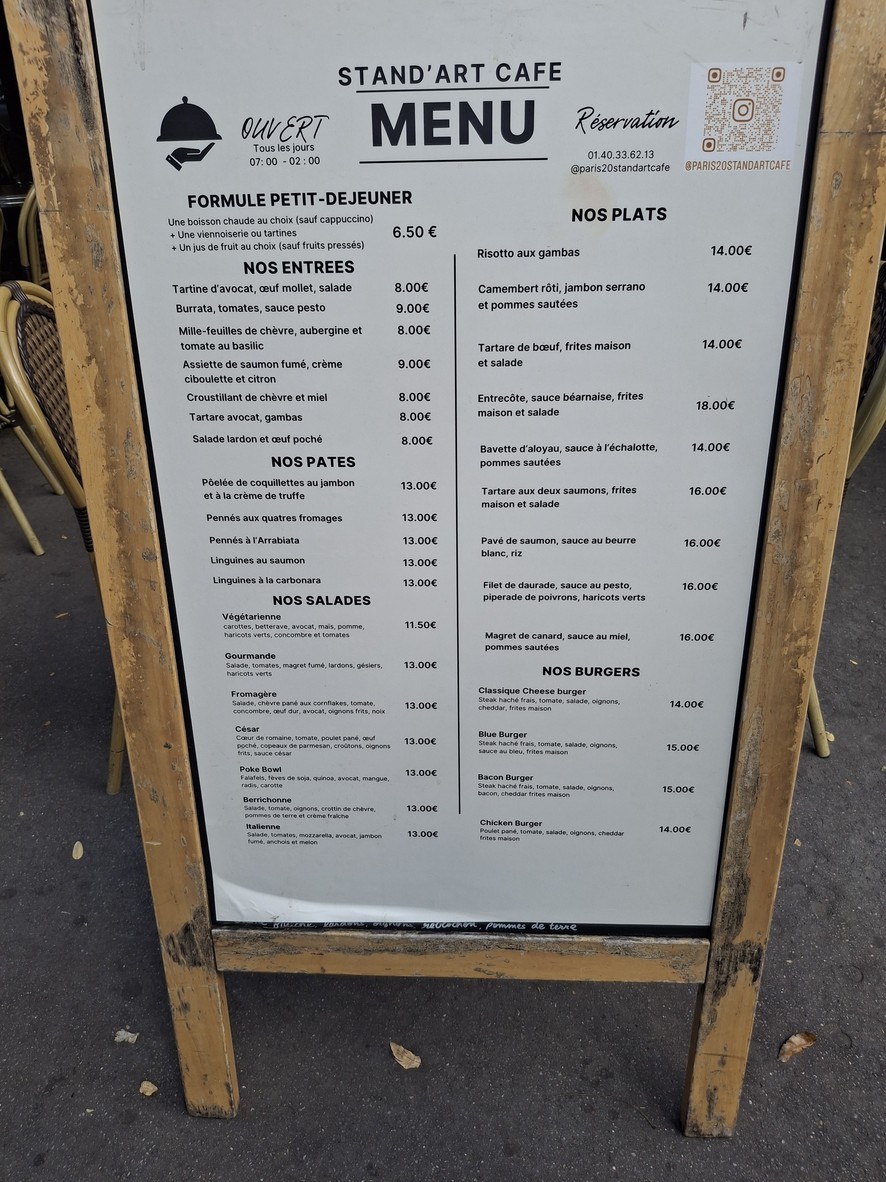 Stand'art café menu 1