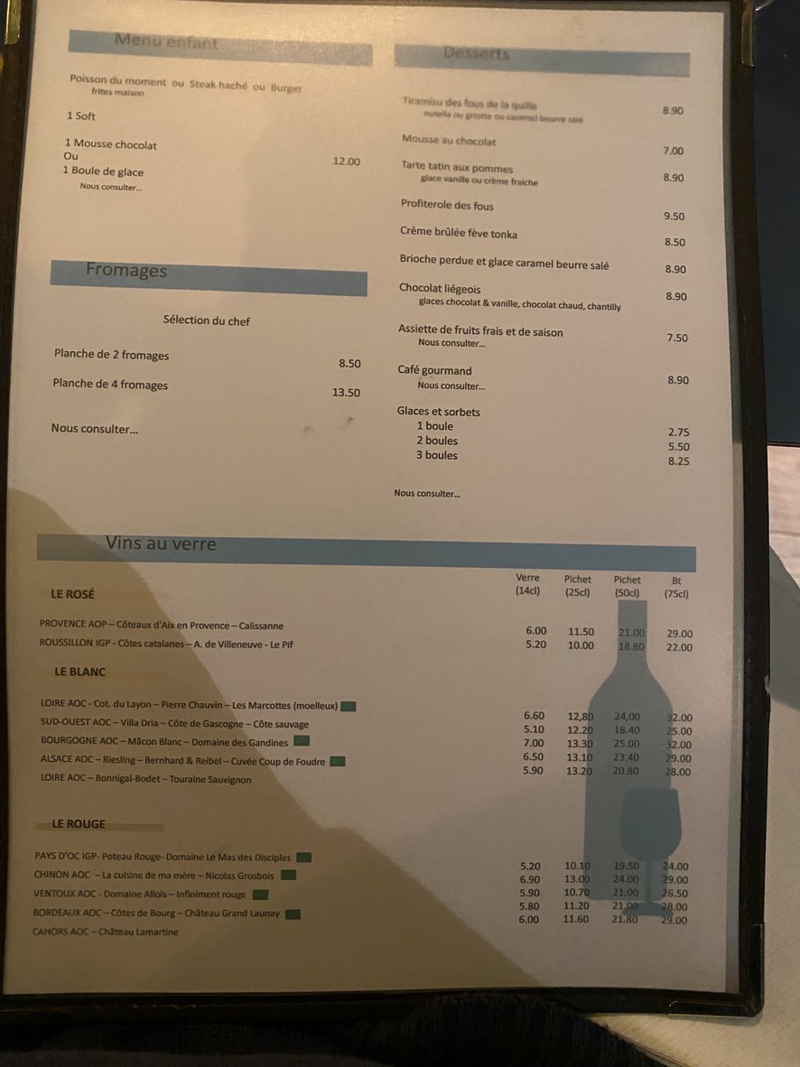 Les Fous de la Quille menu 2