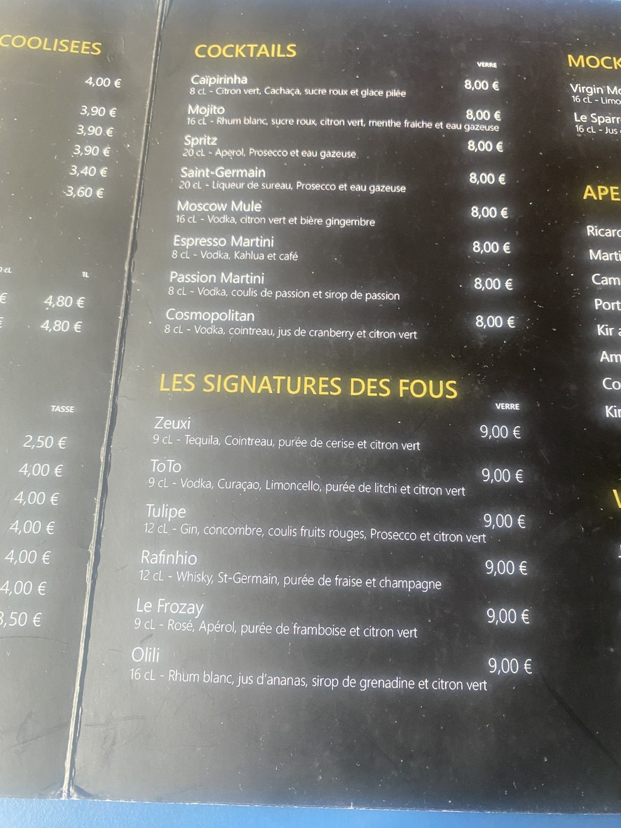 Les Fous de la Quille menu 3