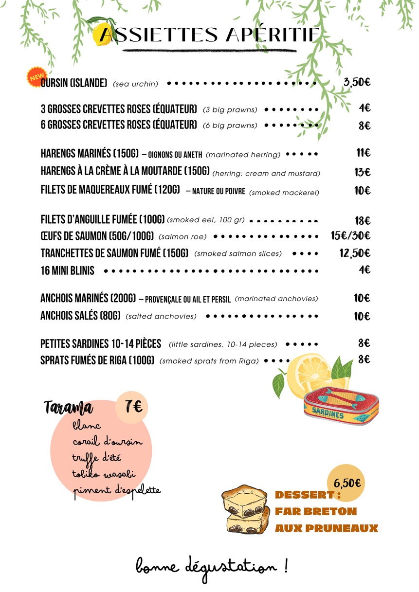 La Route de l'Huître menu 2