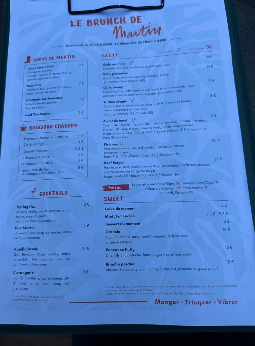 Restaurant Martin Paris menu 6