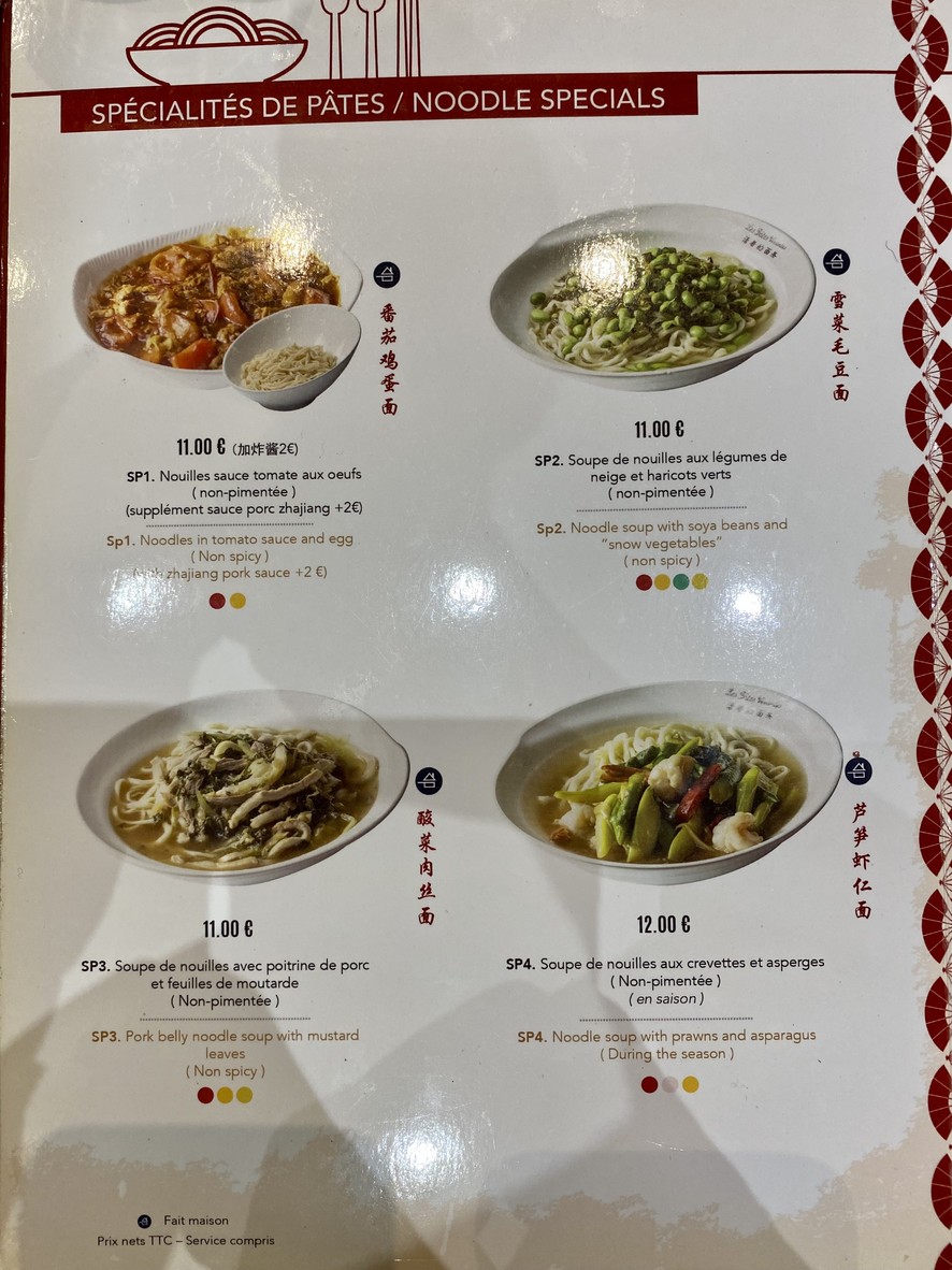 Les Pâtes Vivantes menu 1