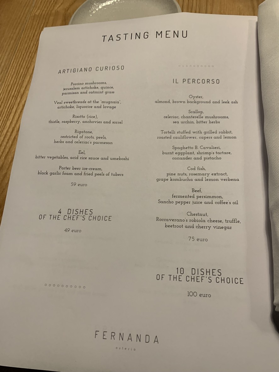 Osteria Fernanda menu 1