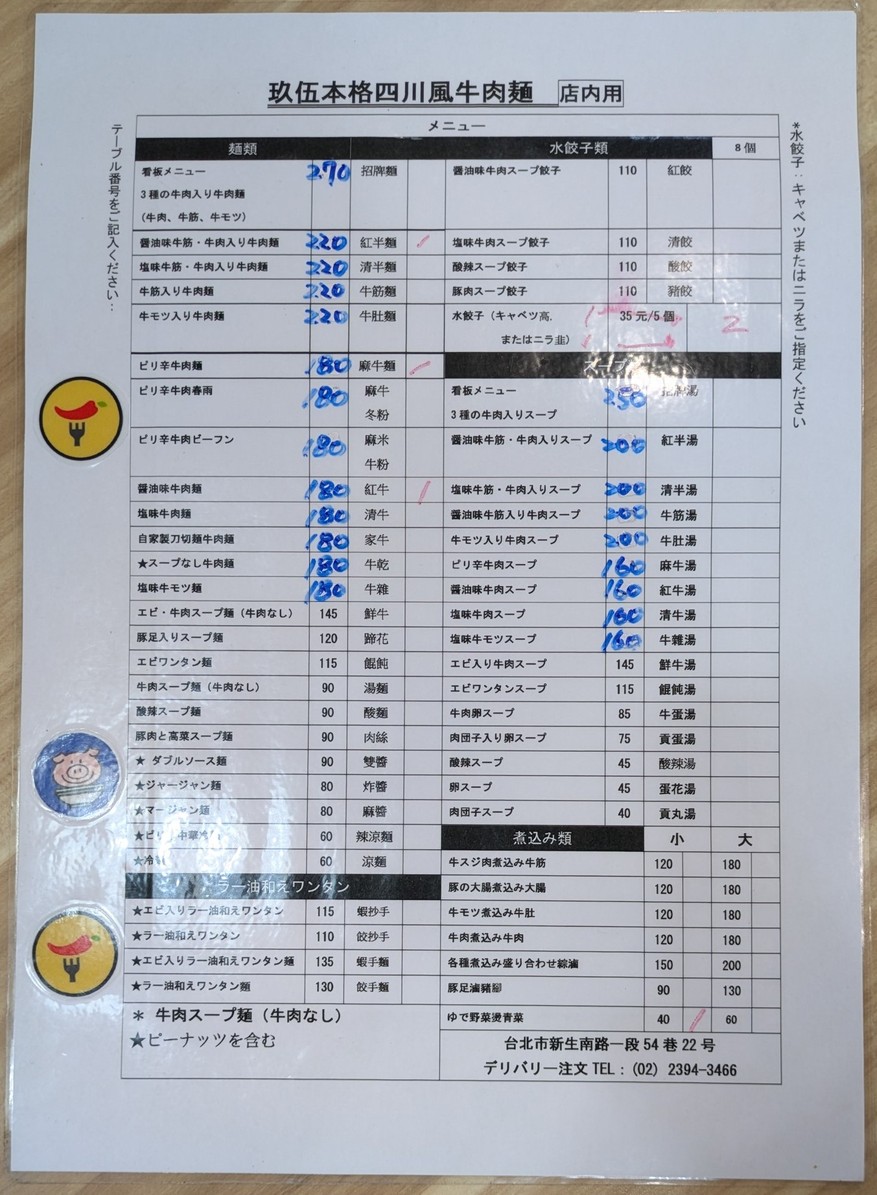 Jiǔ Wǔ Niúròu Miàn Zhōngxiào Diàn menu 1