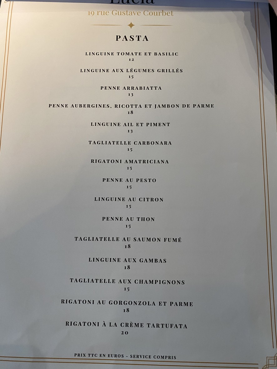 Lucia Pasta & Pizza menu 4