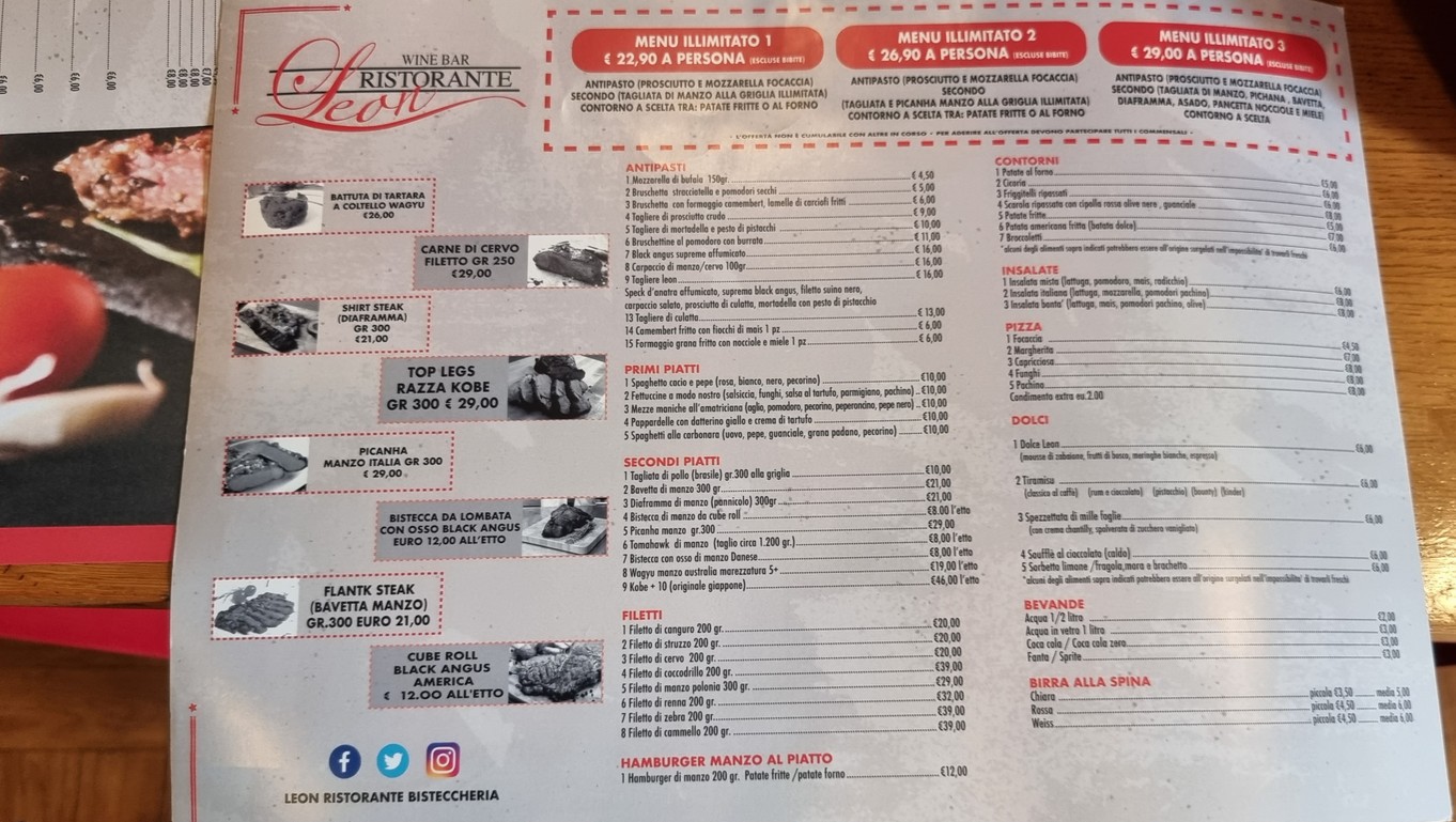 Leon ristorante menu 1