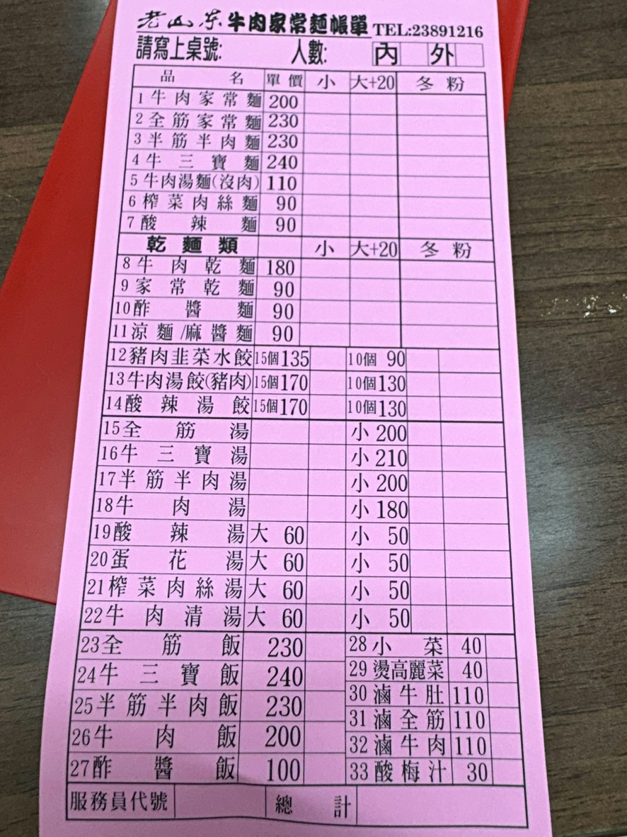 Lǎo Shāndōng Niúròu Miàn menu 1