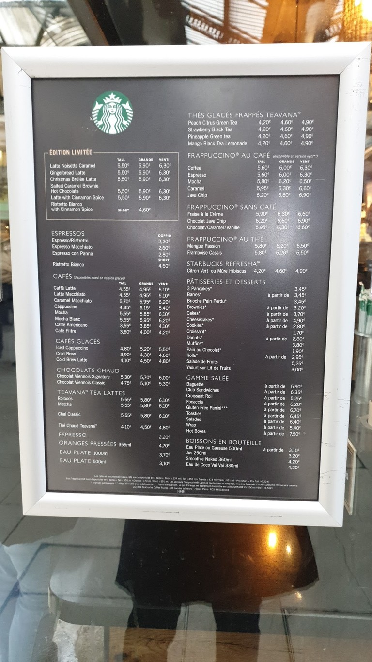 Starbucks menu 1