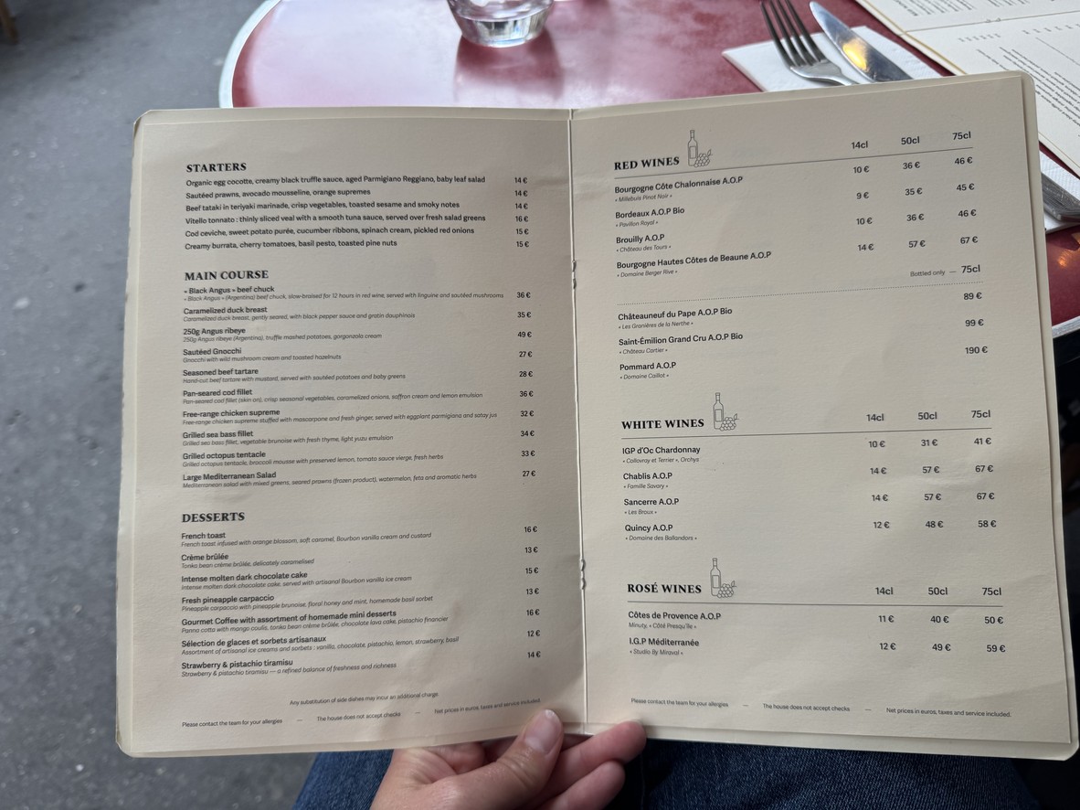 Aux Cocottes menu 1