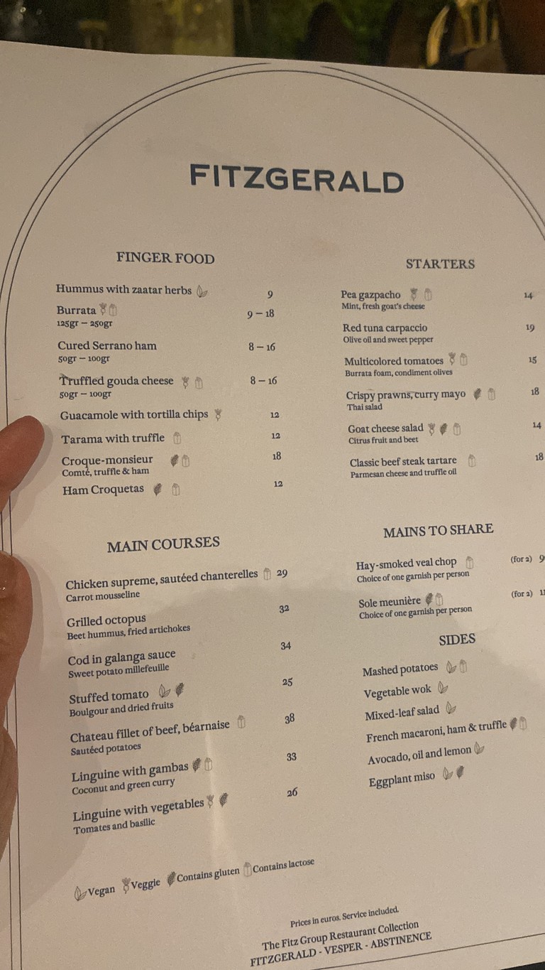 Fitzgerald menu 1