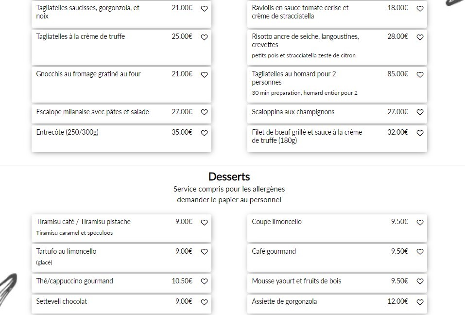 La Capannina menu 2