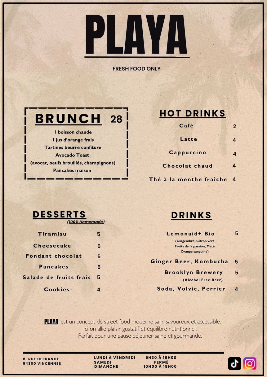 PLAYA Vincennes menu 2