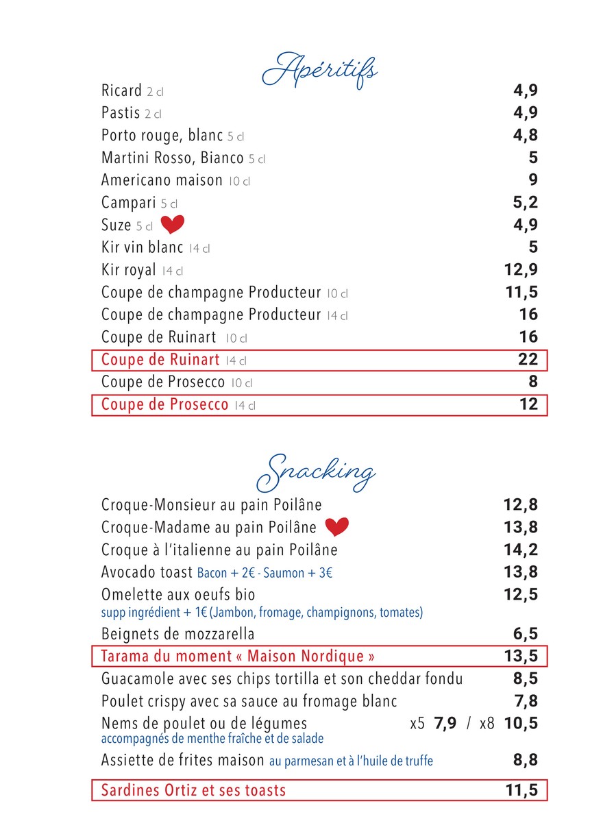 Le Lutetia menu 1