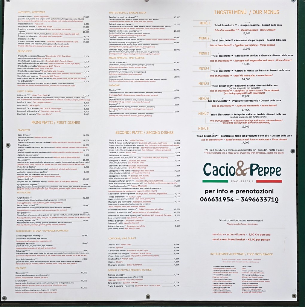 Cacio & Peppe menu 1