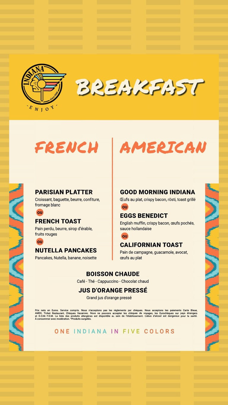 Indiana Café Clichy menu 1