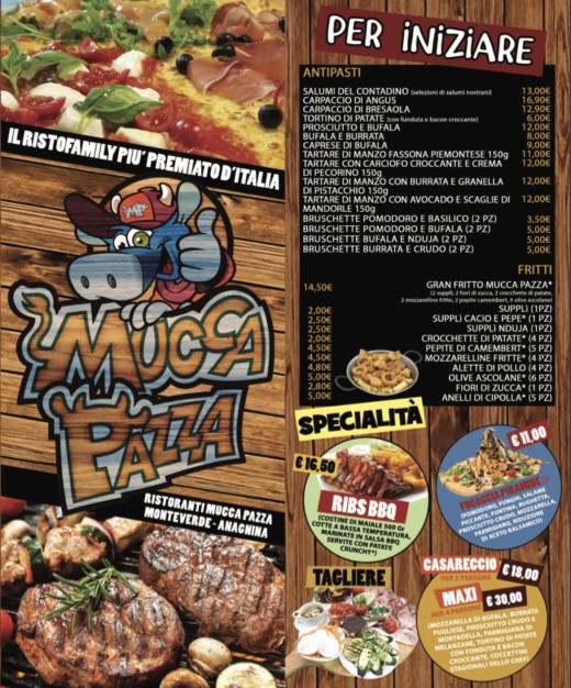 Mucca Pazza Monteverde menu 1