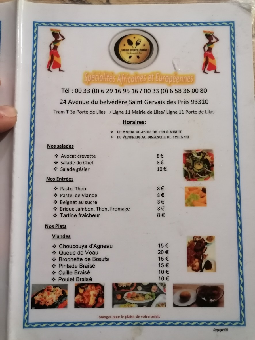 Chez Sabine - Restaurante africano menu 1