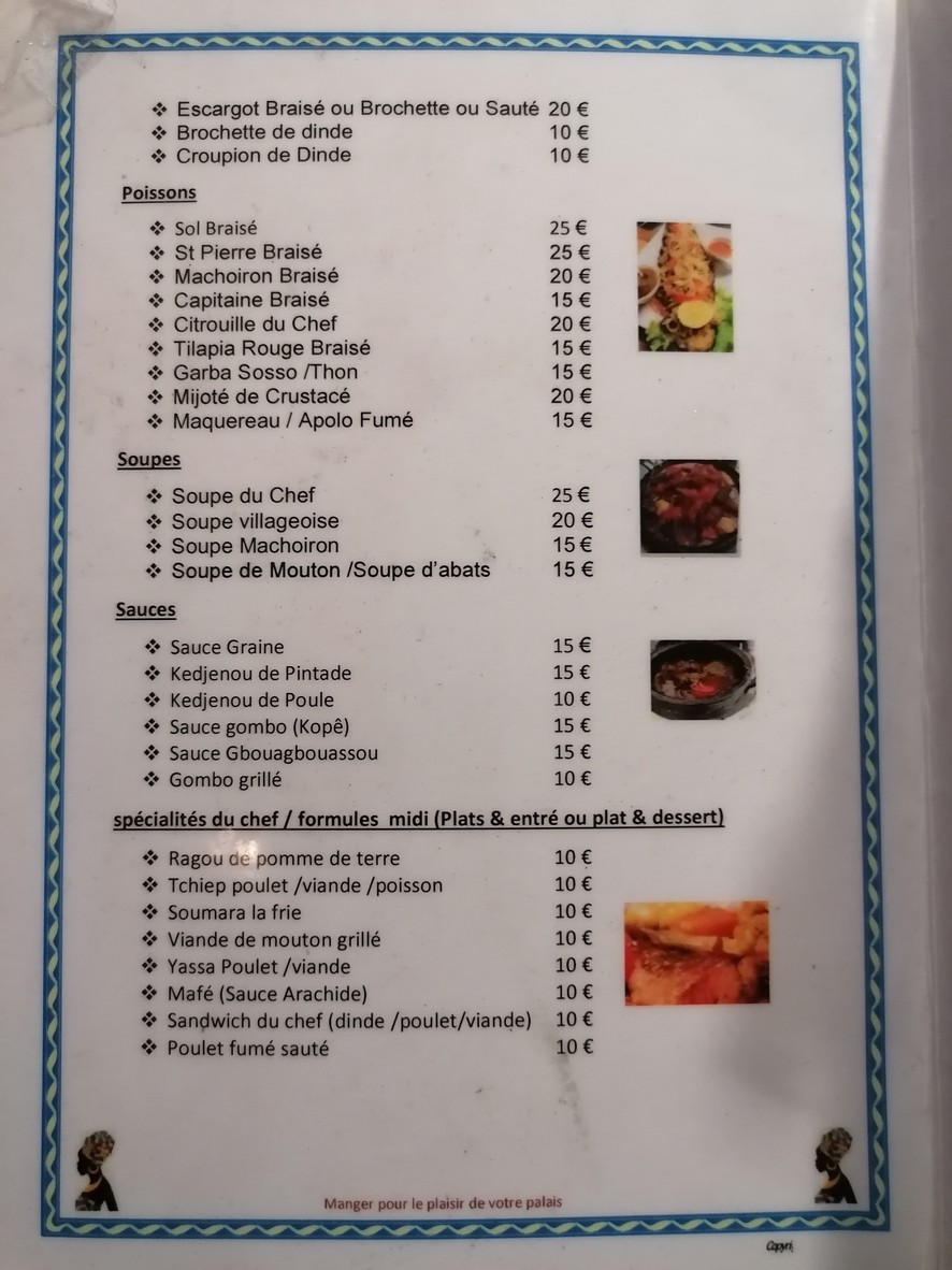 Chez Sabine - Restaurante africano menu 2