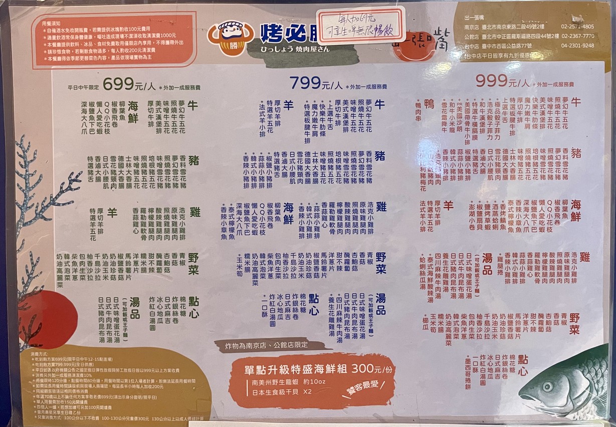 Kǎo Bì Shèng Rì Shì Shāo Ròu (Chū Yī Zhāng Zuǐ Gōng Guǎn Diàn) menu 1