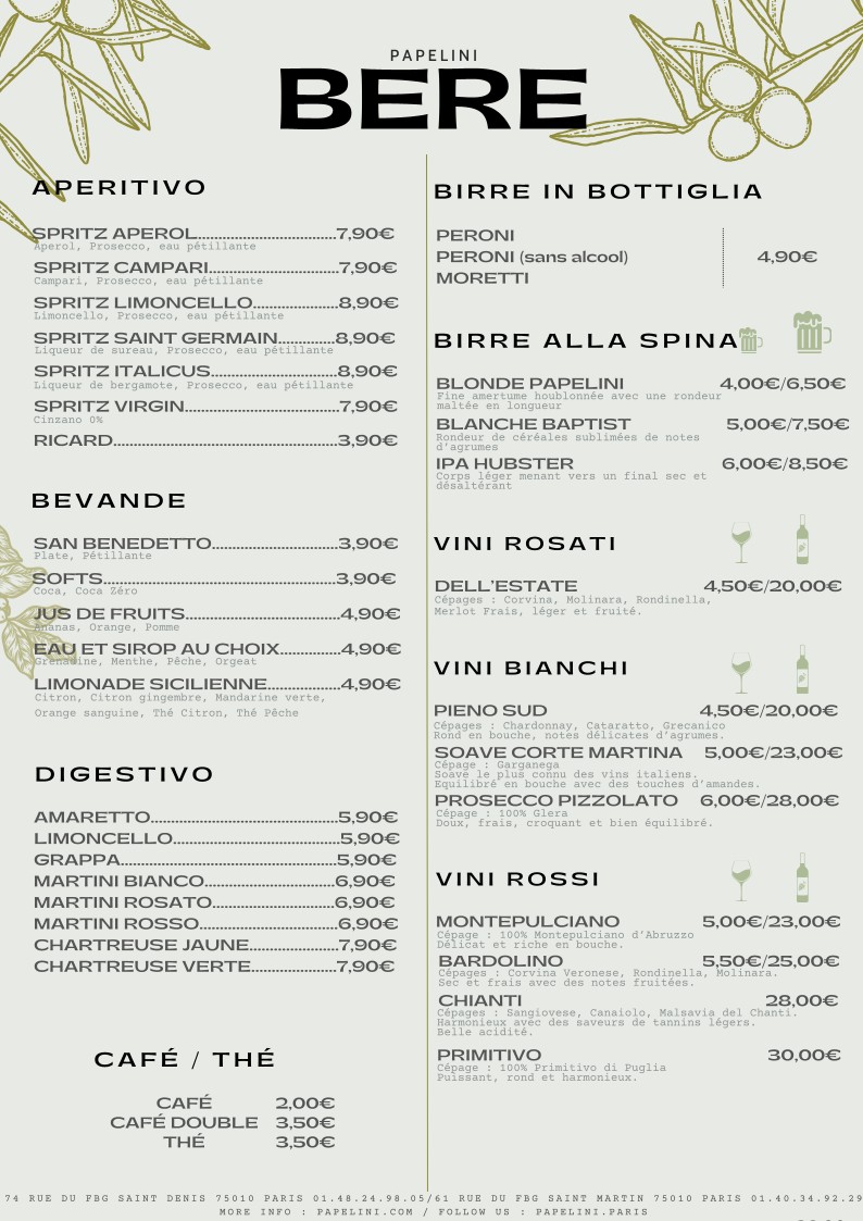 Pizzeria Papelini - Faubourg Saint-Denis menu 2