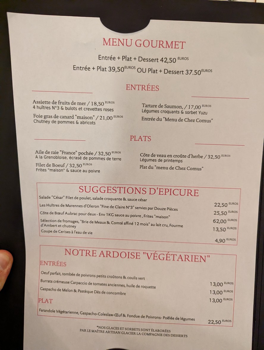 Chez Comus menu 2