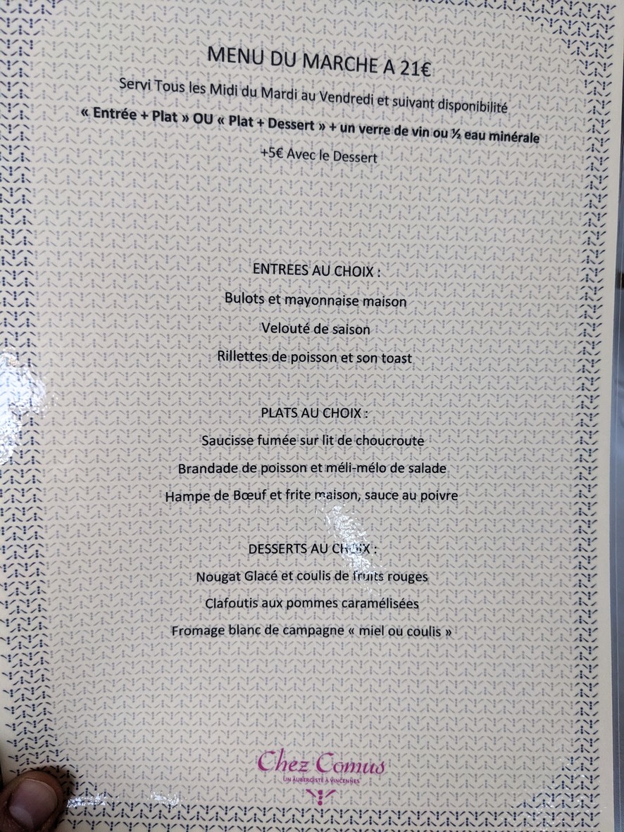 Chez Comus menu 6