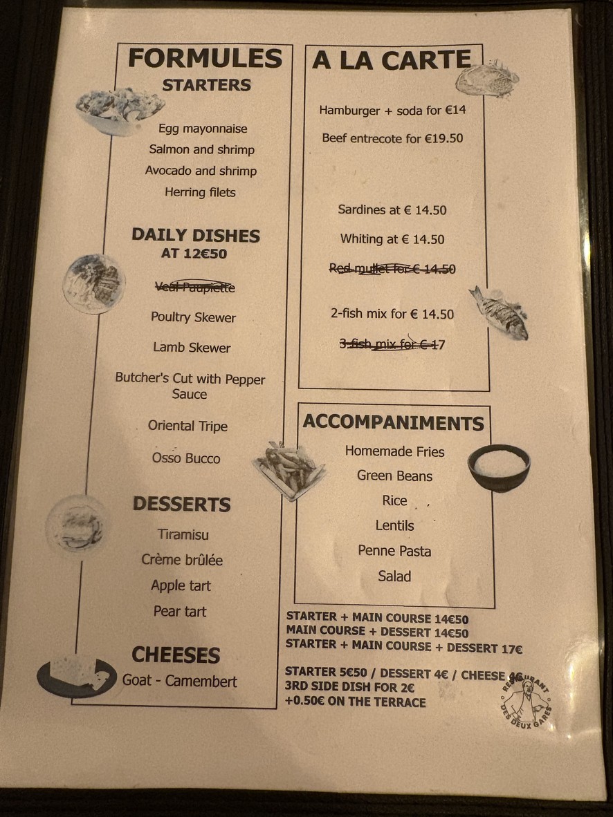Restaurant Bar des "Deux Gares" menu 1