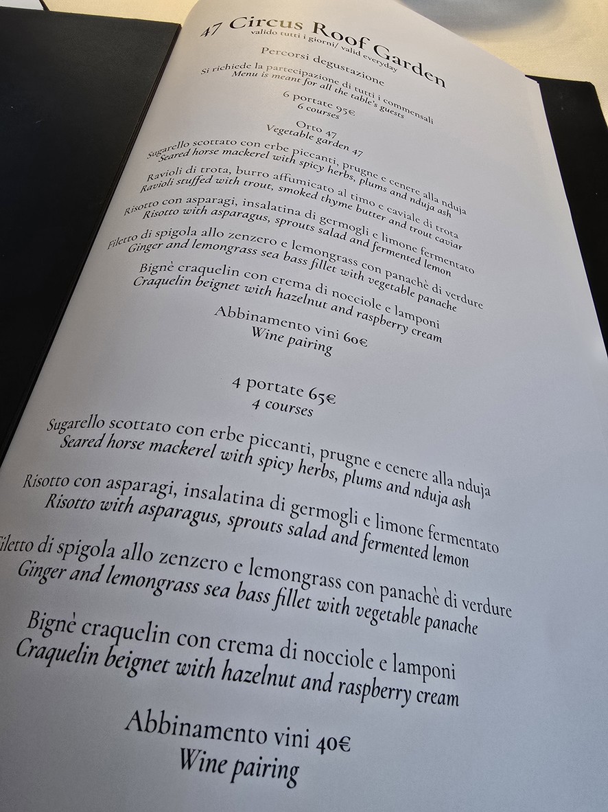 47 Circus Roof Garden menu 1