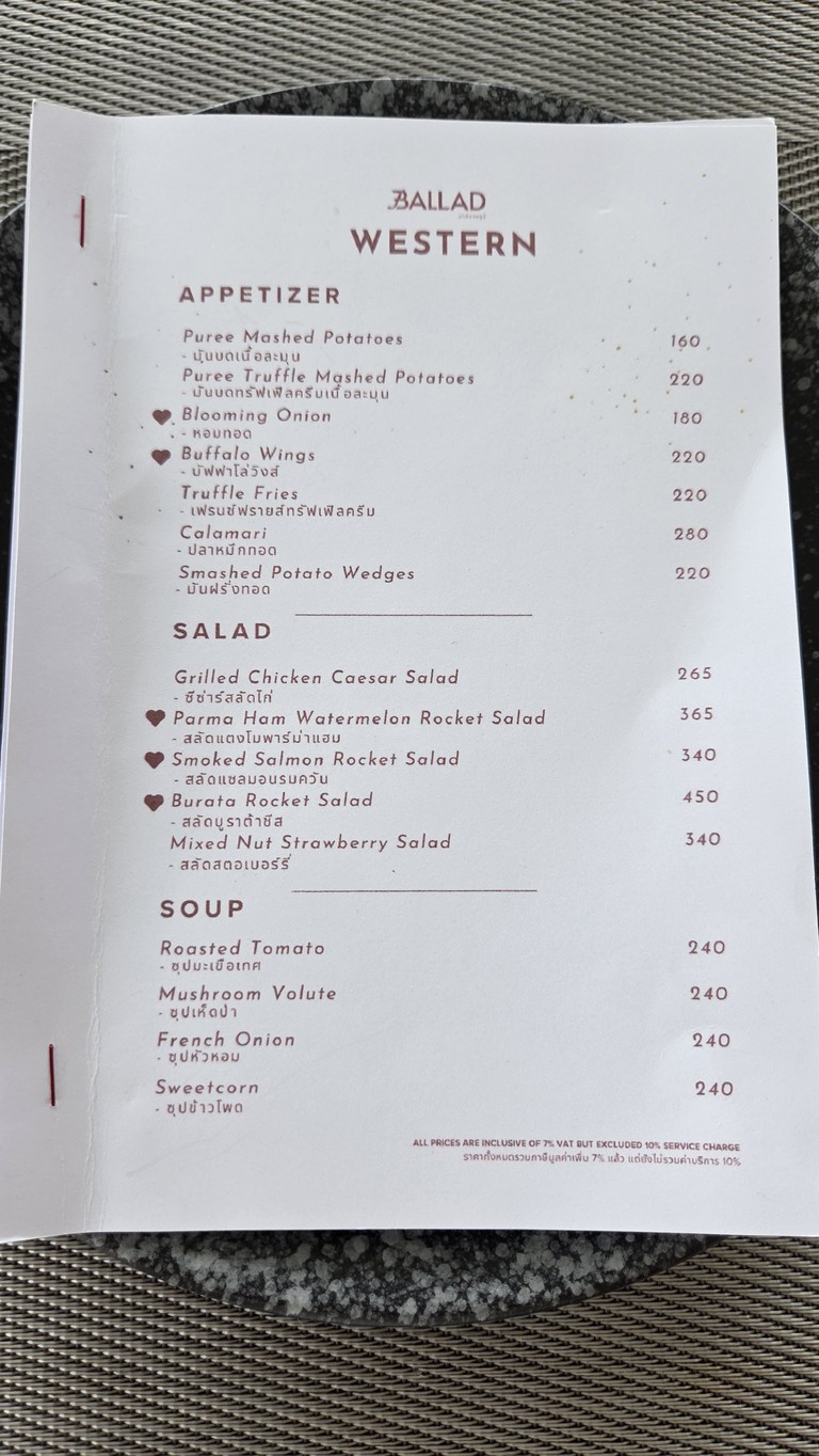 Ballad Riverside Rooftop Bar & Restaurant menu 1