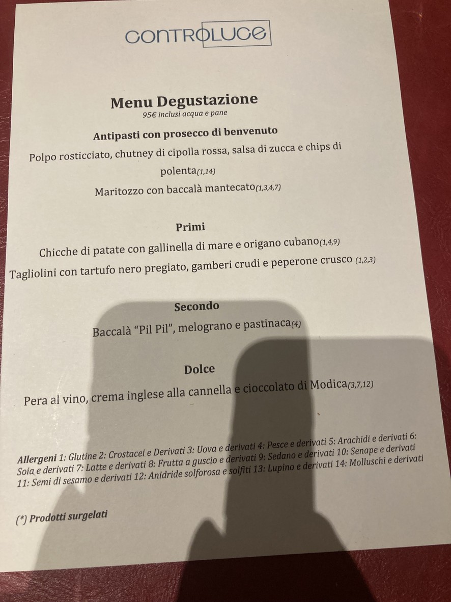 Ristorante Controluce menu 1