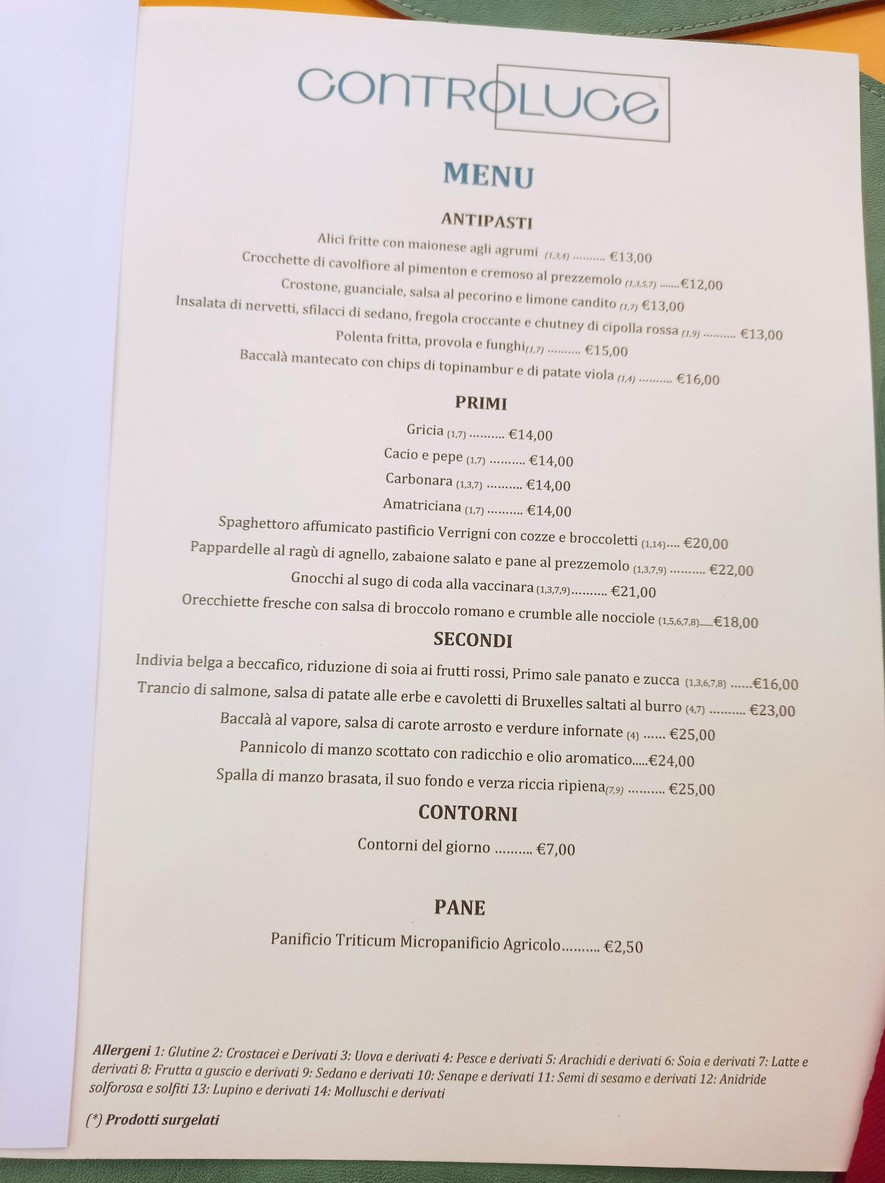 Ristorante Controluce menu 2