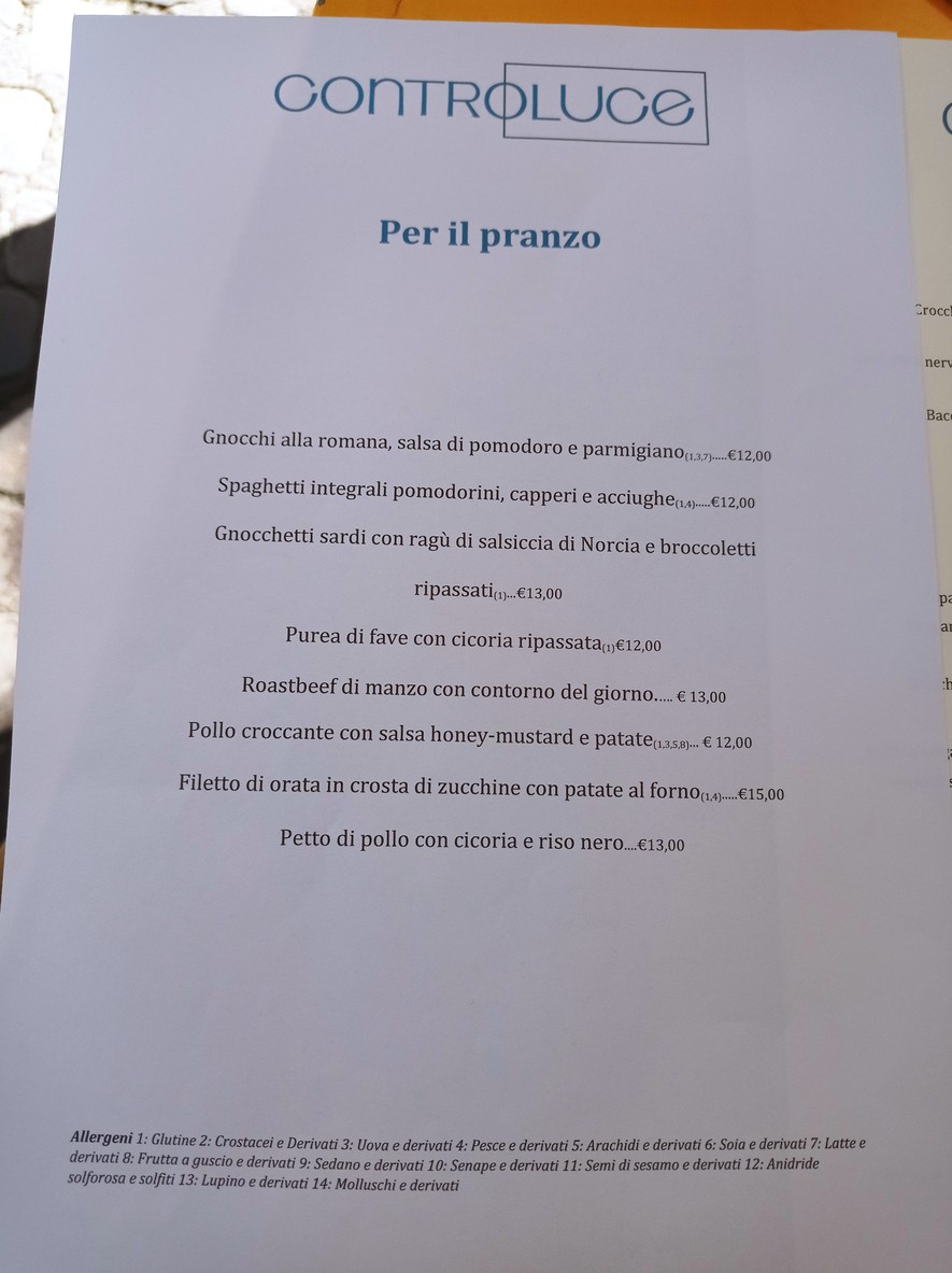 Ristorante Controluce menu 3