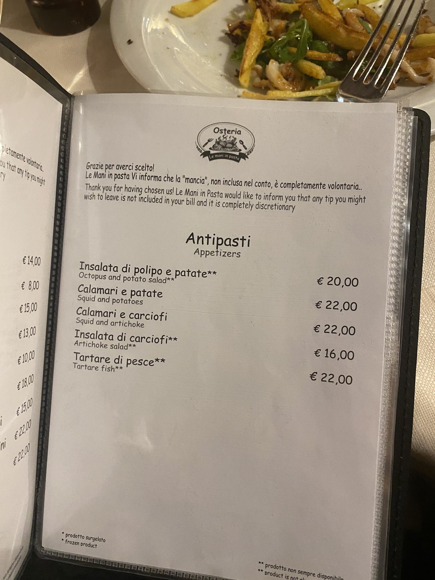 Restaurante Le Mani in Pasta menu 1